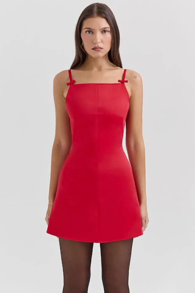 Women Dainty Scarlet Square Neck ALine Mini Dress House Of CB Dresses
