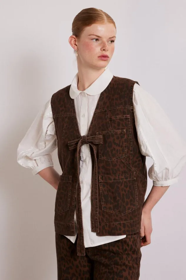 Women Denim Damson Madder Dilly Denim Gilet 8211 Dark Leopard