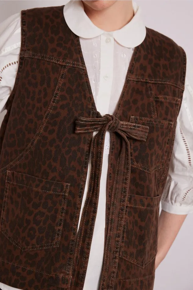 Women Denim Damson Madder Dilly Denim Gilet 8211 Dark Leopard