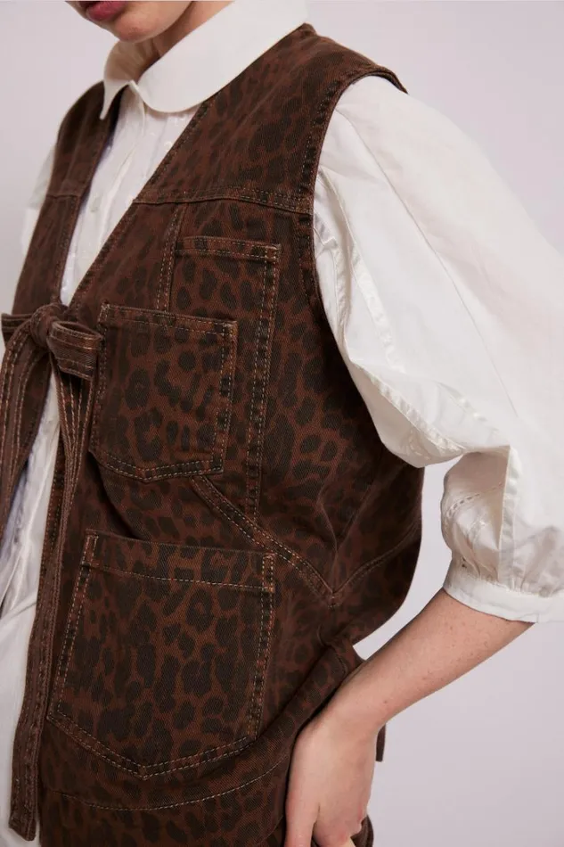 Women Denim Damson Madder Dilly Denim Gilet 8211 Dark Leopard