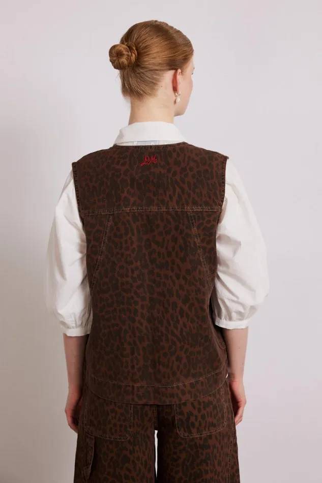 Women Denim Damson Madder Dilly Denim Gilet 8211 Dark Leopard
