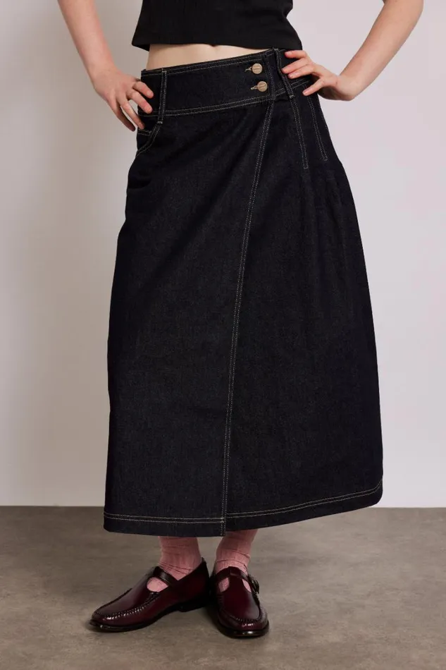 Women Denim Damson Madder Raye Denim Skirt 8211 Dark Indigo
