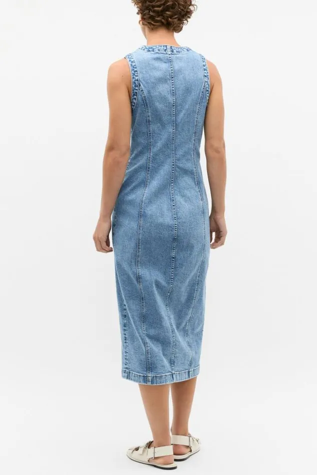 Women Denim Seed Heritage Denim Button Through Midi Dress Mist Blue Wash