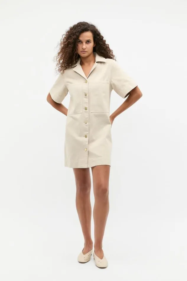 Women Denim Seed Heritage Denim Button Through Mini Dress Oat
