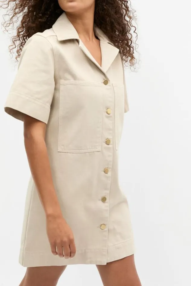 Women Denim Seed Heritage Denim Button Through Mini Dress Oat