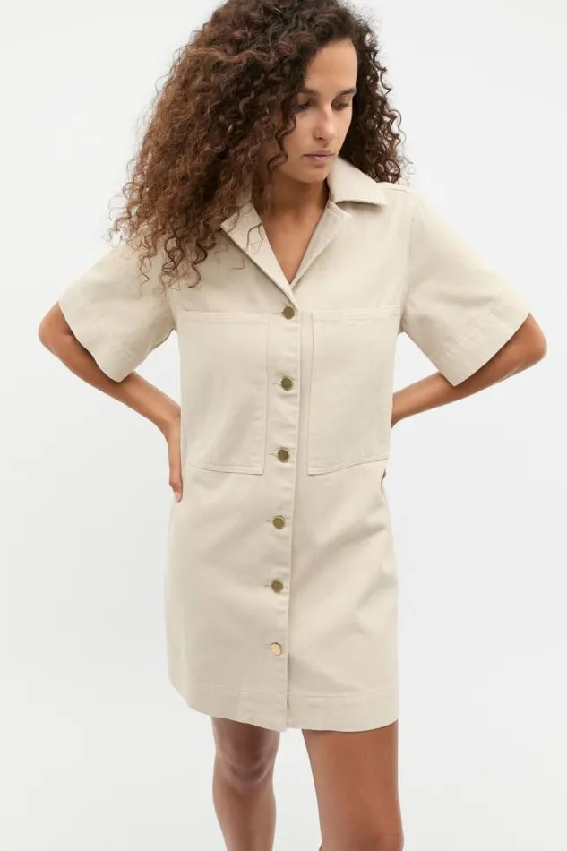 Women Denim Seed Heritage Denim Button Through Mini Dress Oat
