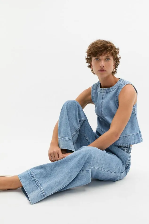 Women Denim Seed Heritage Denim Shell Top Mist Blue Wash