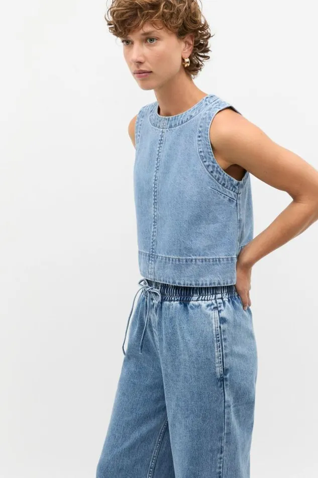Women Denim Seed Heritage Denim Shell Top Mist Blue Wash