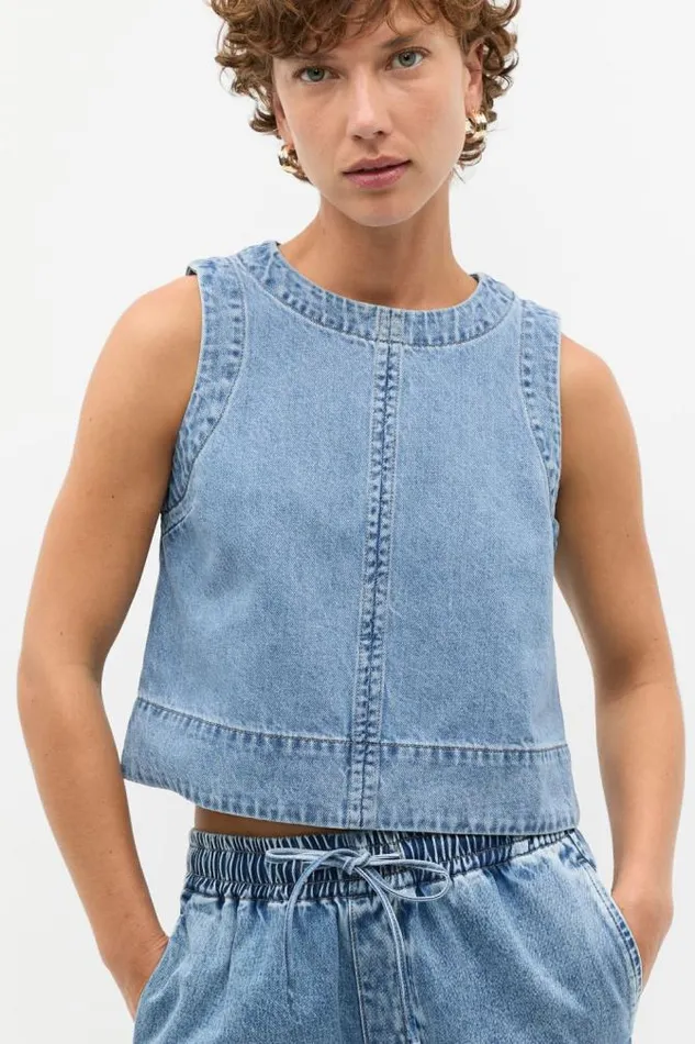 Women Denim Seed Heritage Denim Shell Top Mist Blue Wash