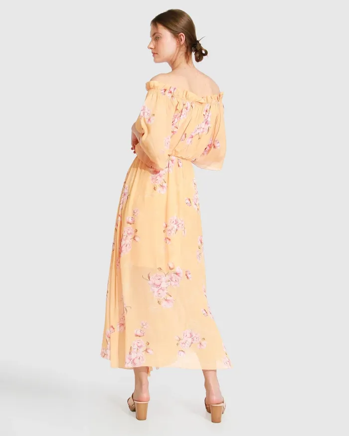 Women Dresses Belle and Bloom Amour Amour Ruffled Midi Dress 8211 Peach Peonies