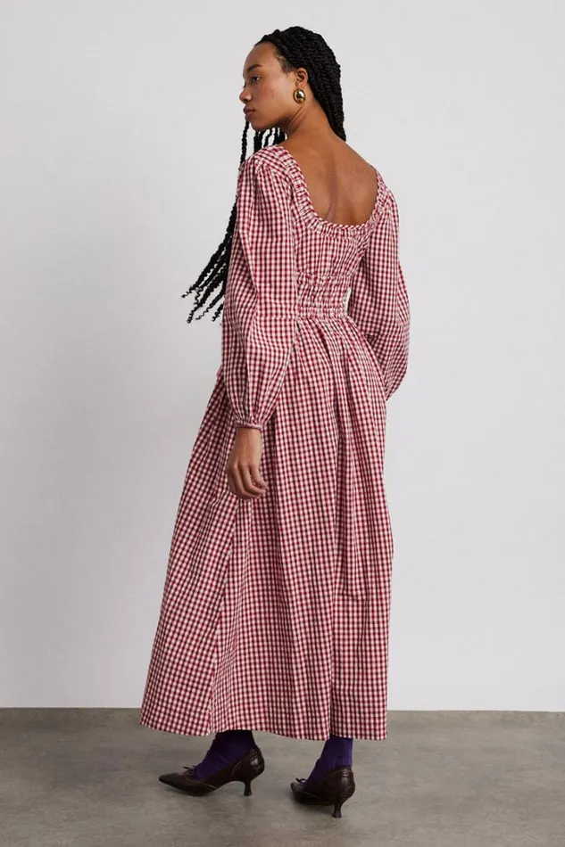 Women Dresses Damson Madder Dakota Bow Midi Dress 8211 Red Gingham