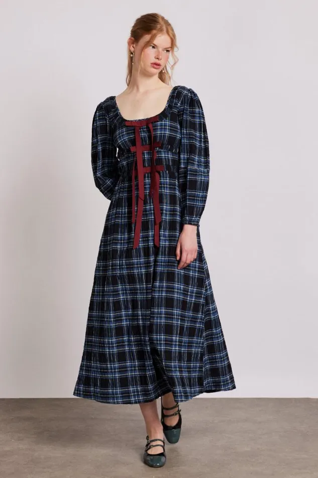 Women Dresses Damson Madder Dakota Midi Dress 8211 Blue Check