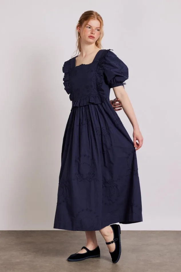 Women Dresses Damson Madder Rhea Dress 8211 Navy Broderie