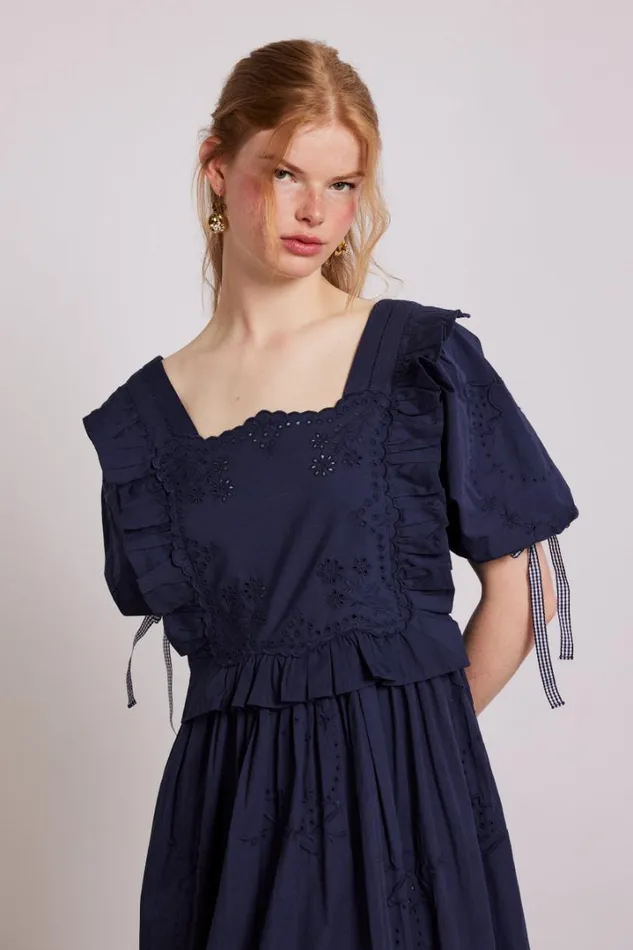 Women Dresses Damson Madder Rhea Dress 8211 Navy Broderie