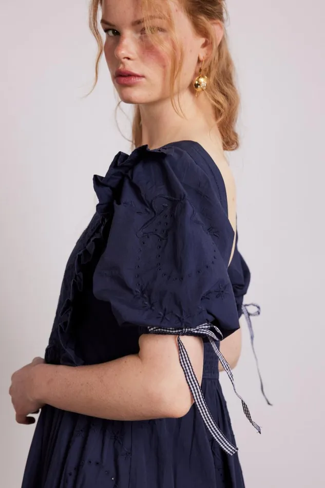 Women Dresses Damson Madder Rhea Dress 8211 Navy Broderie