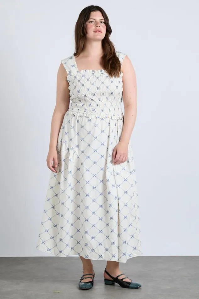 Women Dresses Damson Madder Tish Midi Dress 8211 White Bow Print