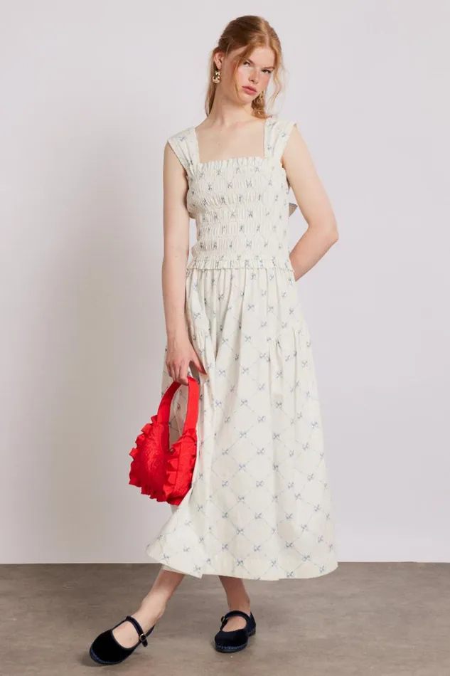 Women Dresses Damson Madder Tish Midi Dress 8211 White Bow Print