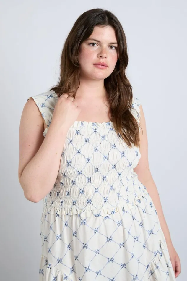 Women Dresses Damson Madder Tish Midi Dress 8211 White Bow Print