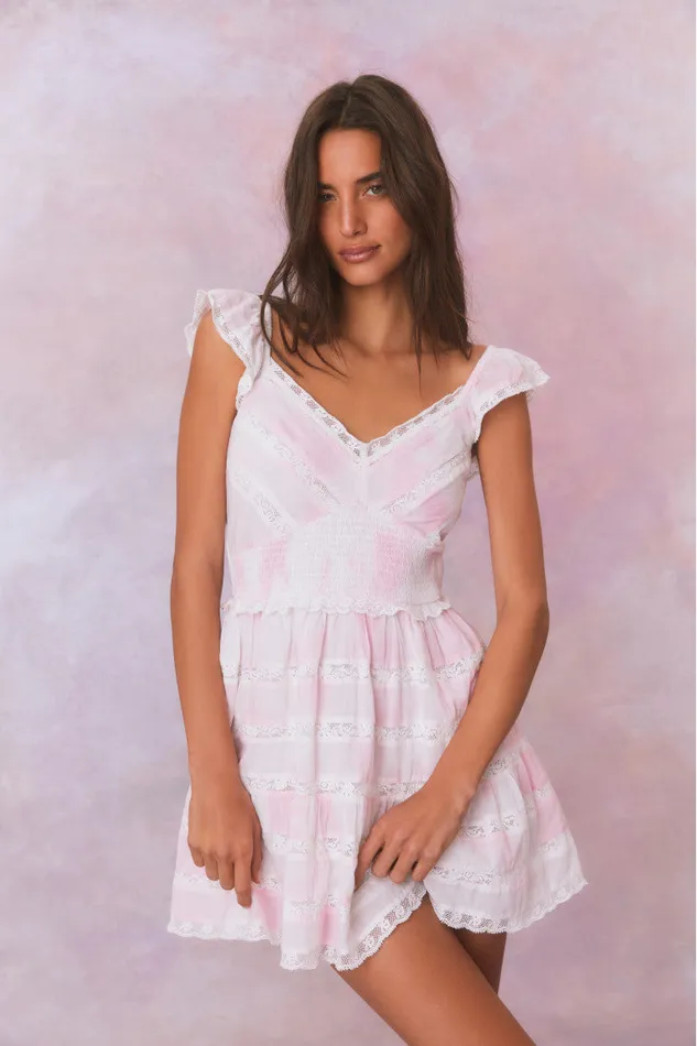 Women Dresses LoveShackFancy Finny Hand Dyed Mini Dress Peony Pink Hand Dye