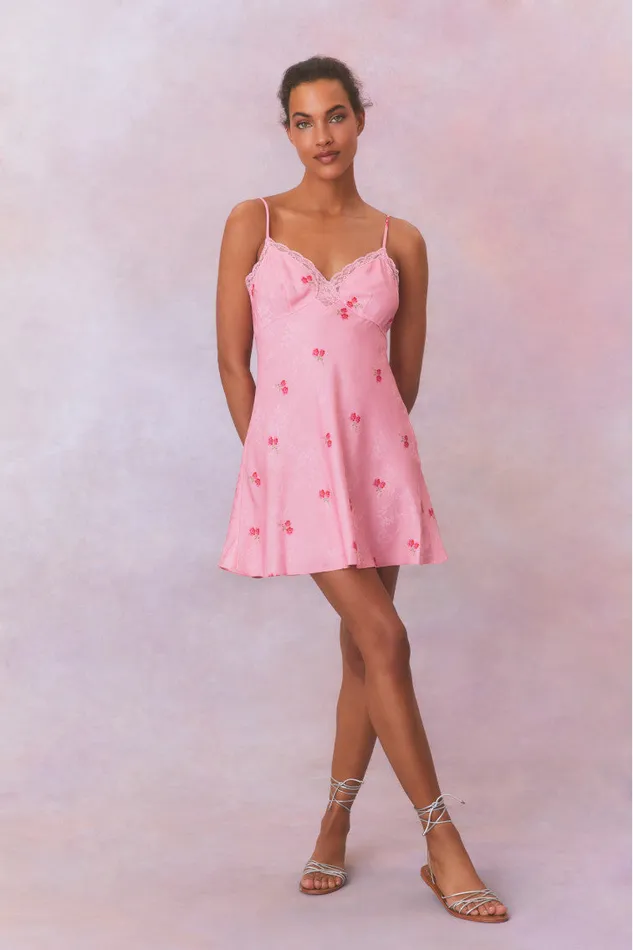 Women Dresses LoveShackFancy Larinda Slip Mini Dress Cherry Pink