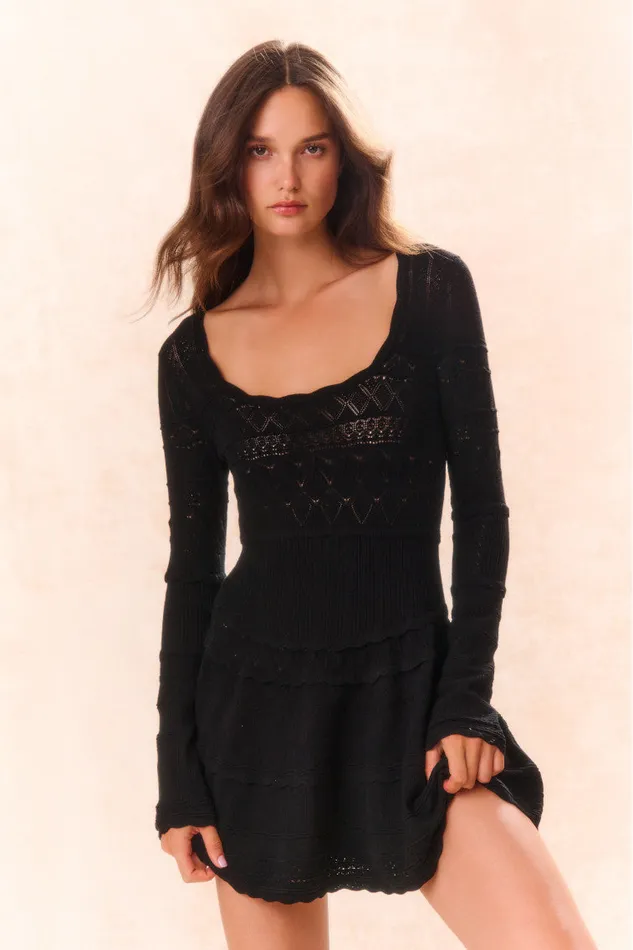 Women Dresses LoveShackFancy Lavender Pointelle Knit Mini Dress Black