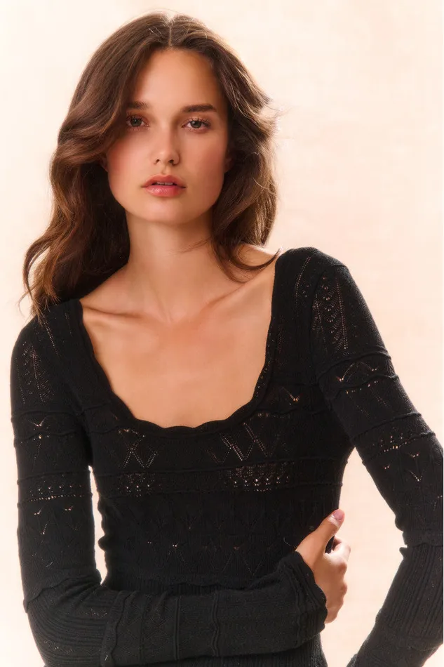 Women Dresses LoveShackFancy Lavender Pointelle Knit Mini Dress Black