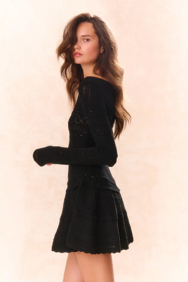 Women Dresses LoveShackFancy Lavender Pointelle Knit Mini Dress Black