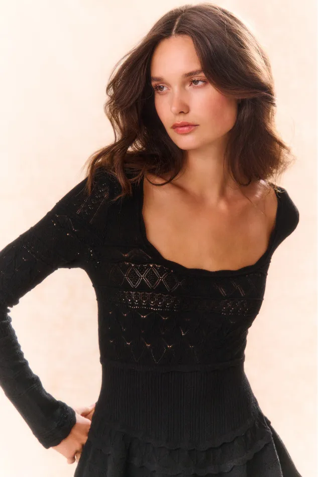 Women Dresses LoveShackFancy Lavender Pointelle Knit Mini Dress Black