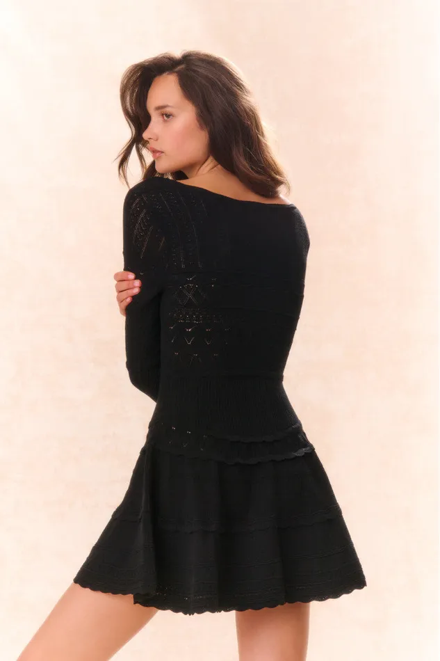 Women Dresses LoveShackFancy Lavender Pointelle Knit Mini Dress Black