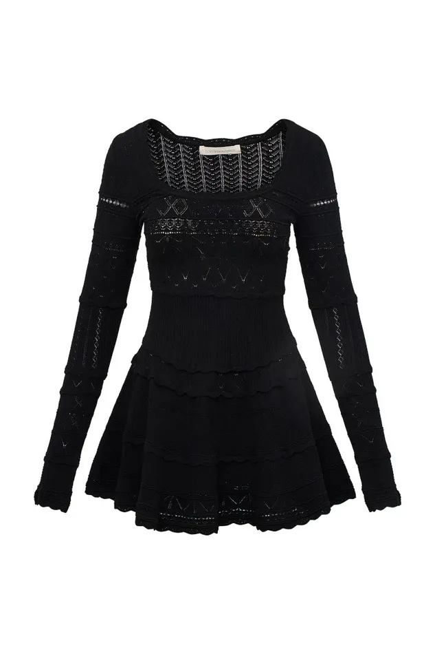 Women Dresses LoveShackFancy Lavender Pointelle Knit Mini Dress Black