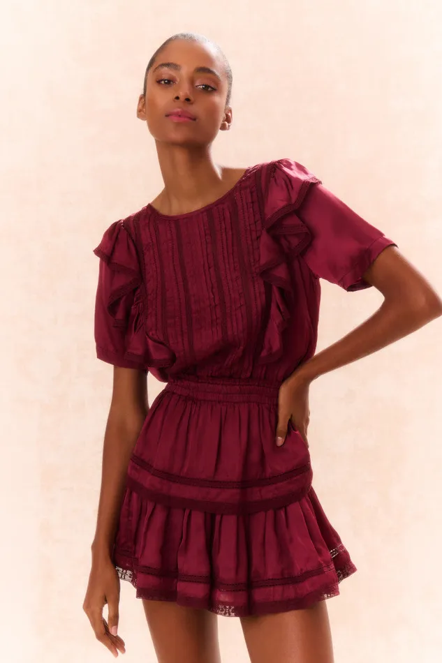 Women Dresses LoveShackFancy Natasha Cotton Ruffle Dress Oxblood