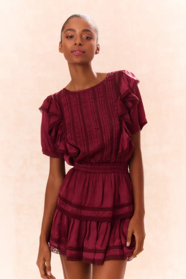 Women Dresses LoveShackFancy Natasha Cotton Ruffle Dress Oxblood