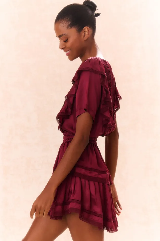 Women Dresses LoveShackFancy Natasha Cotton Ruffle Dress Oxblood
