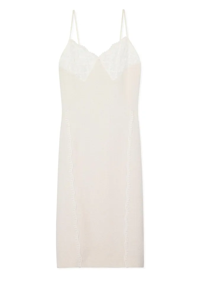 Women Dresses St John Mixed Media Slip Dress Ecru Lurex Multi