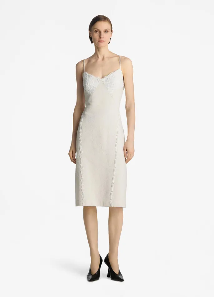 Women Dresses St John Mixed Media Slip Dress Ecru Lurex Multi Women Dresses St John Mixed Media Slip Dress Ecru Lurex Multi