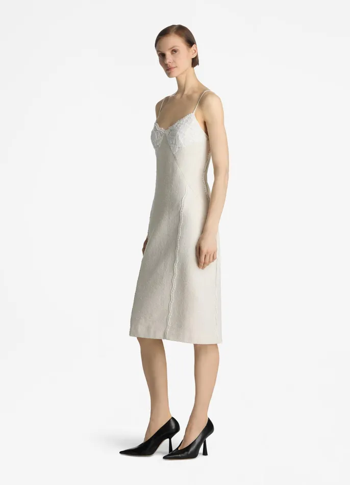 Women Dresses St John Mixed Media Slip Dress Ecru Lurex Multi Women Dresses St John Mixed Media Slip Dress Ecru Lurex Multi