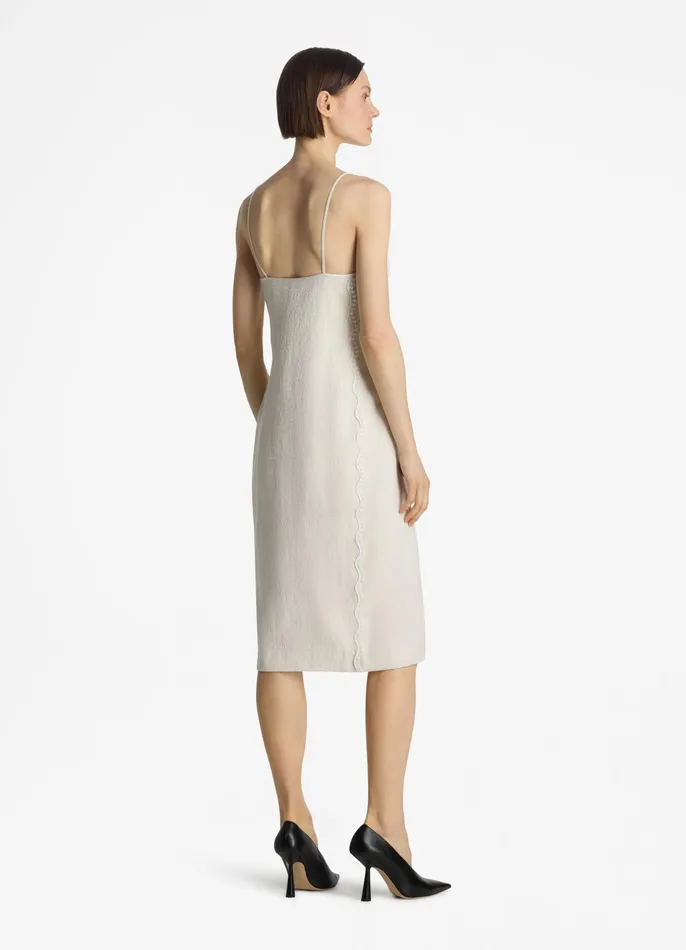 Women Dresses St John Mixed Media Slip Dress Ecru Lurex Multi Women Dresses St John Mixed Media Slip Dress Ecru Lurex Multi