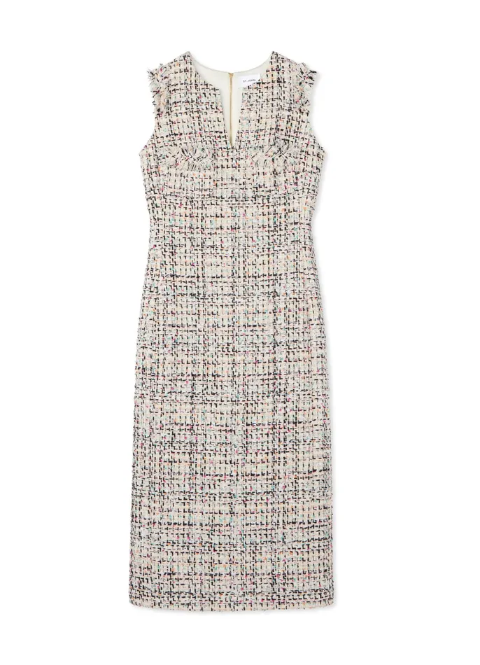 Women Dresses St John Multicolor Eyelash Tweed Dress Ecru Multi