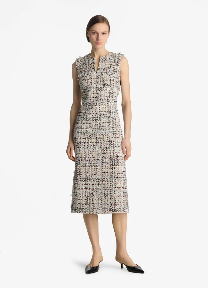 Women Dresses St John Multicolor Eyelash Tweed Dress Ecru Multi Women Dresses St John Multicolor Eyelash Tweed Dress Ecru Multi