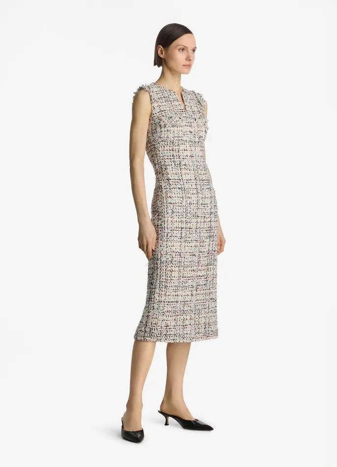 Women Dresses St John Multicolor Eyelash Tweed Dress Ecru Multi Women Dresses St John Multicolor Eyelash Tweed Dress Ecru Multi