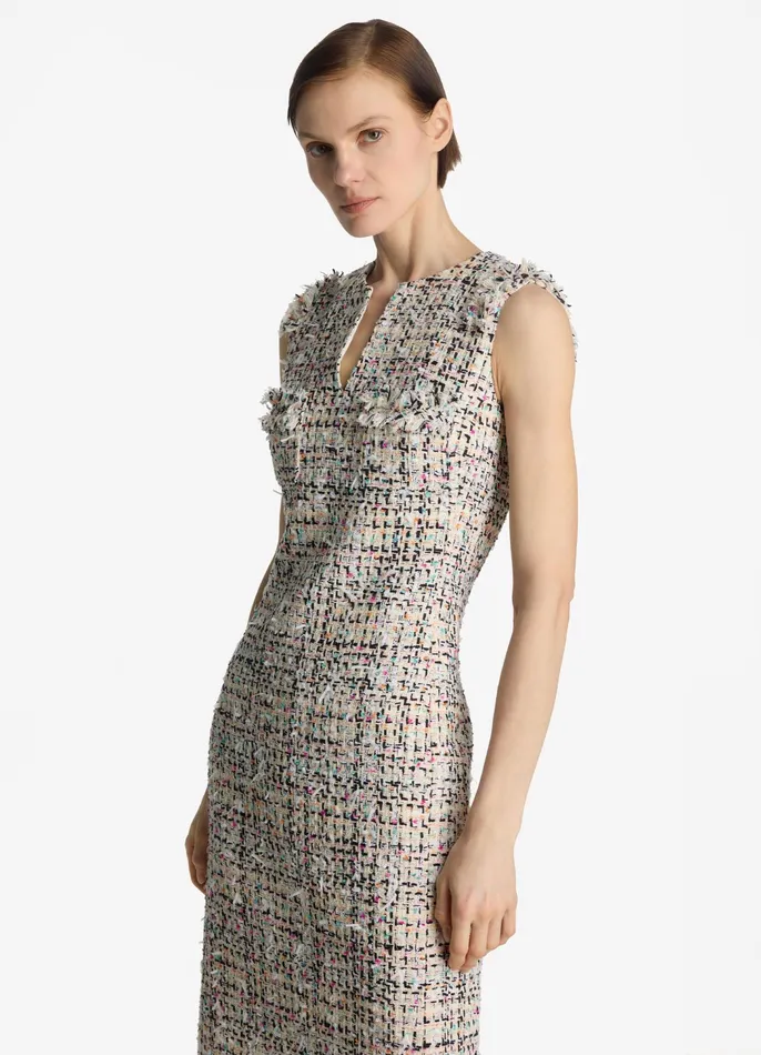 Women Dresses St John Multicolor Eyelash Tweed Dress Ecru Multi Women Dresses St John Multicolor Eyelash Tweed Dress Ecru Multi