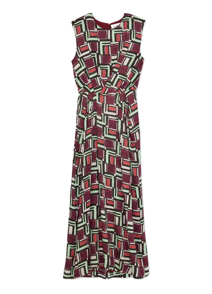 Women Dresses St John Painted Geo Print Dress Dark Claret Multi