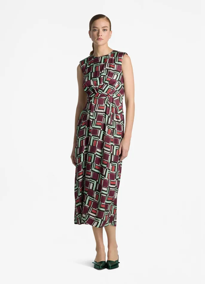 Women Dresses St John Painted Geo Print Dress Dark Claret Multi Women Dresses St John Painted Geo Print Dress Dark Claret Multi
