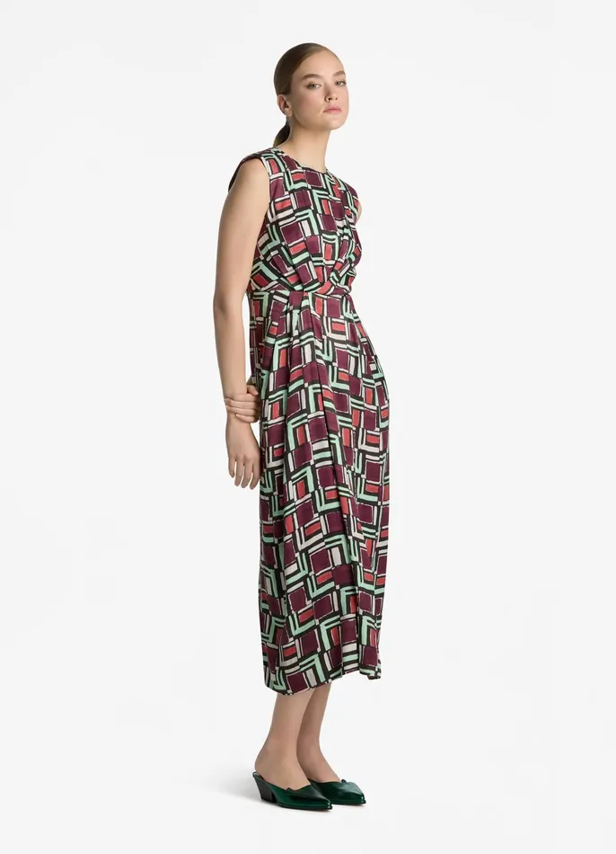 Women Dresses St John Painted Geo Print Dress Dark Claret Multi Women Dresses St John Painted Geo Print Dress Dark Claret Multi
