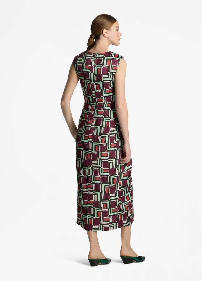 Women Dresses St John Painted Geo Print Dress Dark Claret Multi Women Dresses St John Painted Geo Print Dress Dark Claret Multi