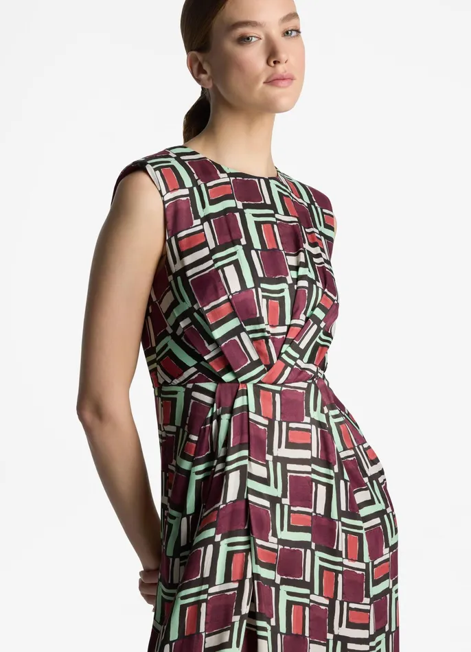 Women Dresses St John Painted Geo Print Dress Dark Claret Multi Women Dresses St John Painted Geo Print Dress Dark Claret Multi