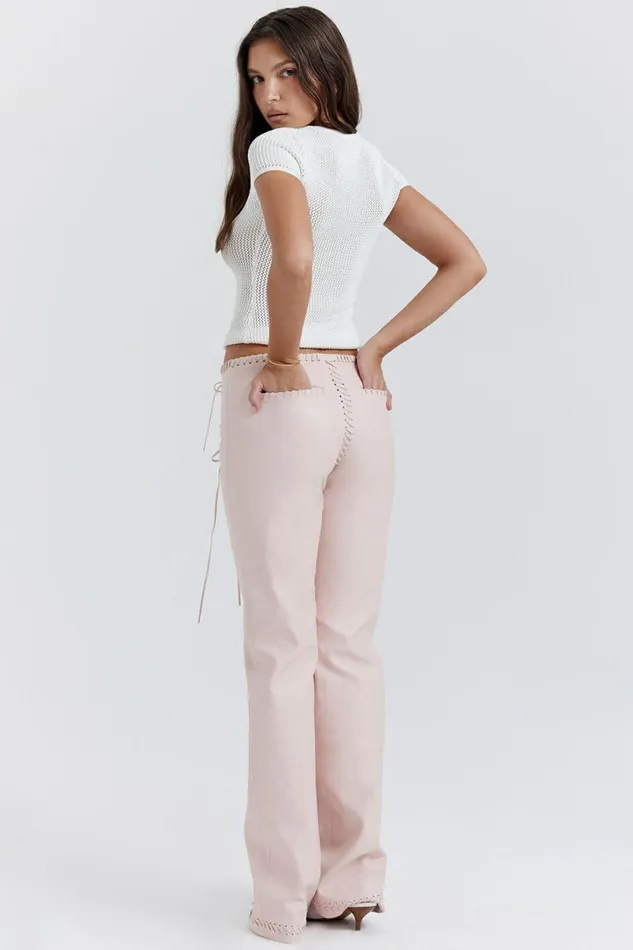 Women Elliot Peach Vegan Leather Lace Up Trousers House Of CB Bottoms