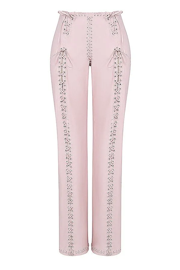 Women Elliot Peach Vegan Leather Lace Up Trousers House Of CB Bottoms