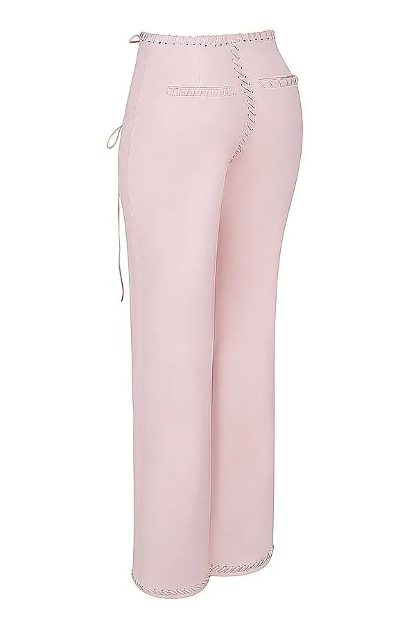 Women Elliot Peach Vegan Leather Lace Up Trousers House Of CB Bottoms