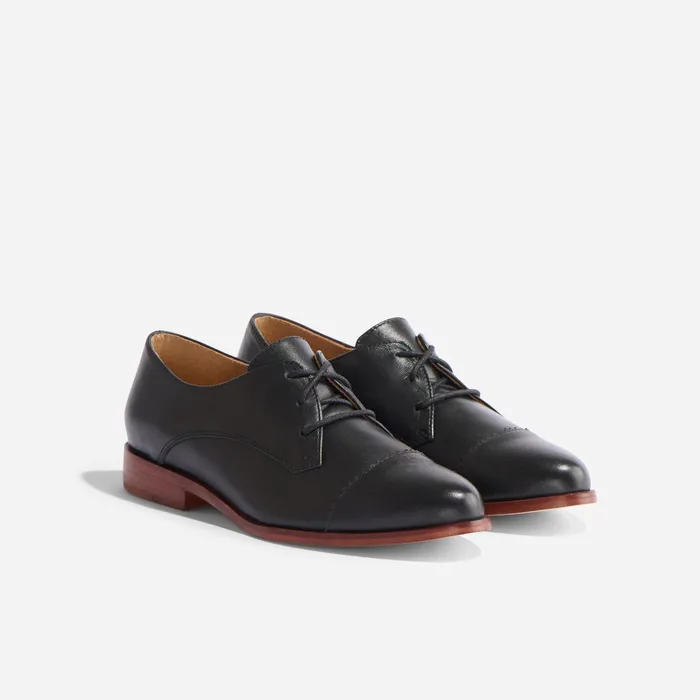 Women Emilia Cap Toe Oxford Black Nisolo Flats and Slip Ons